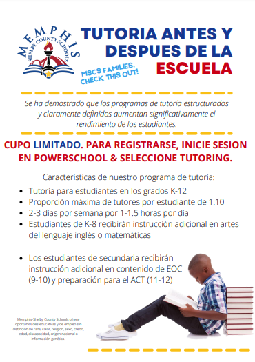After school tutoring info.
